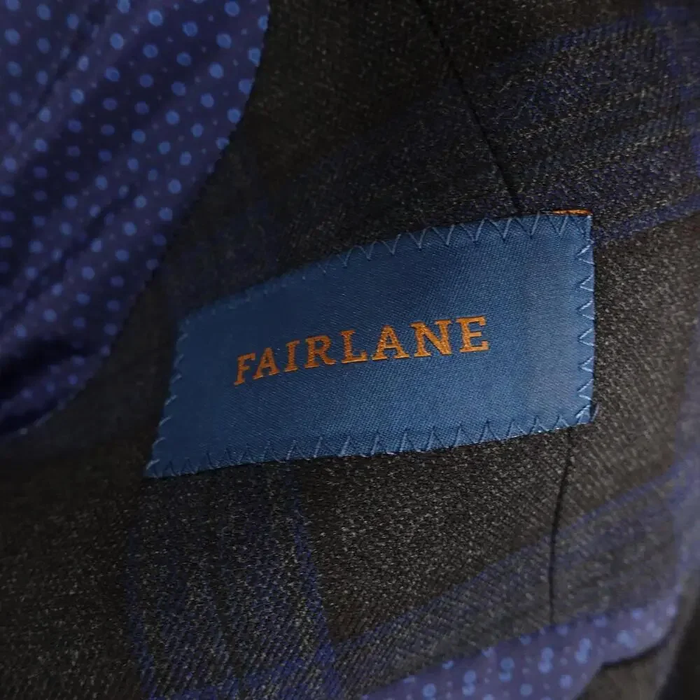Fairlane Blazer Mens L Brown Blue Plaid Polyester Viscose Sport Coat Jacket